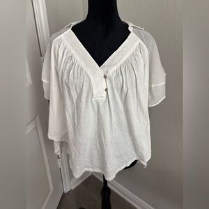 Free People Sunray Mixed-Media Babydoll Top, Mineral Sea, Size‎ XS NWOT